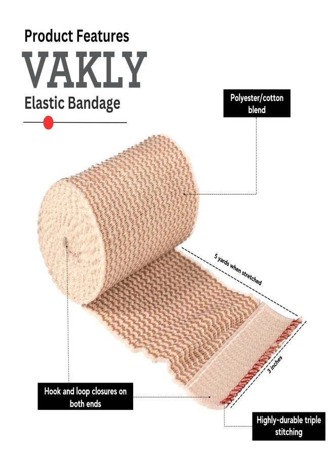 Vakly Elastic Bandage Wrap Rolls with Self-Closure [Pack of 10] Premium 3 Inch Bandages Comfort Athletic Compression Roll, 5 Yards Stretched for Customized First Aid Compression on Knee, Ankle & Wrist - Image 2